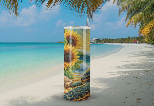 Cute Sunflower Sea Turtle Ocean Sunset 20oz Stainless Steel Insulated Tumbler