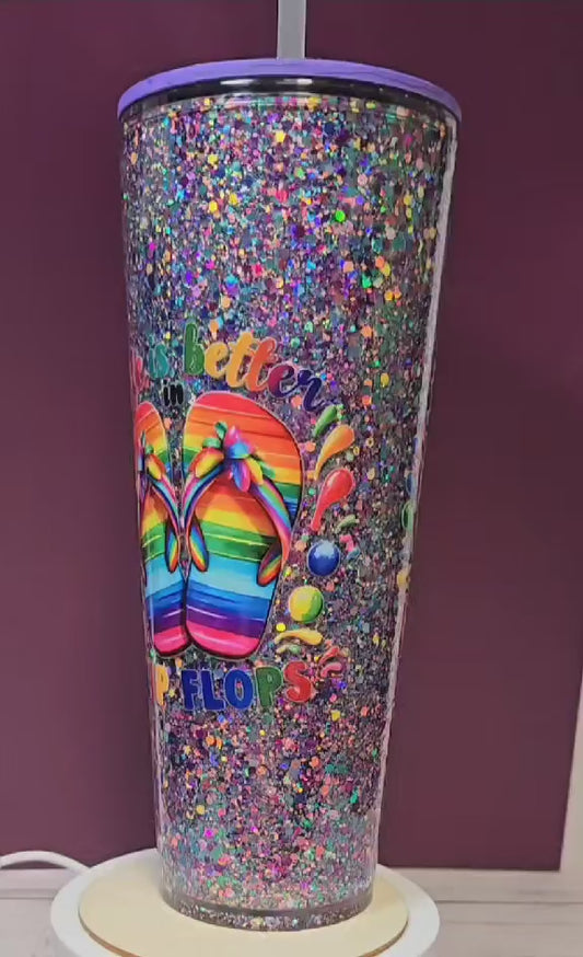 Summer Sparkle Flip Flop Glitter Tumbler