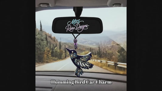 Purple Hummingbird Car Charm – Sparkling Rearview Mirror Décor with Crystal Beads