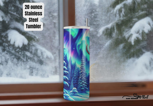 Northern Lights Moose 20oz Stainless Steel Tumbler with Straw