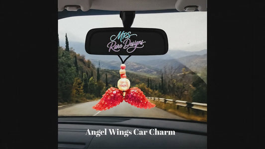 Pink Angel Wings Car Charm – Guardian Angel Rearview Mirror Décor with Sparkle Beads