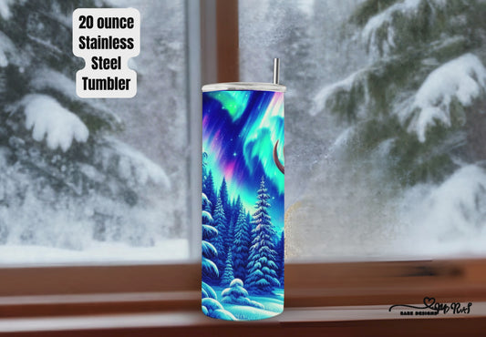 Northern Lights Moose 20oz Skinny Stainless Steel Tumbler with Straw