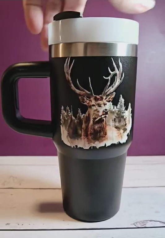 Majestic Stag Stainless Steel Tumbler with Handle