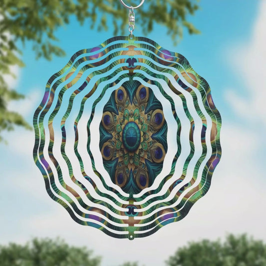 8-Inch 3-D Peacock Feather Wind Spinner