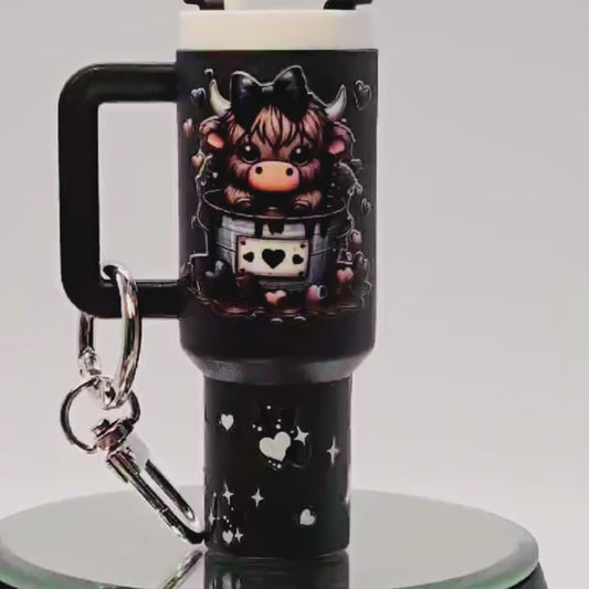 Black Highland Cow Mini Tumbler Keychain with Chapstick Holder – Have the Day You Deserve