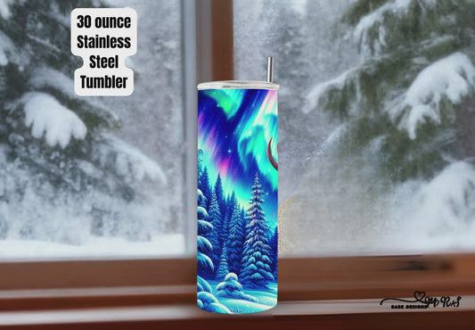 Northern Lights Moose 30oz Stainless Steel Tumbler with Straw