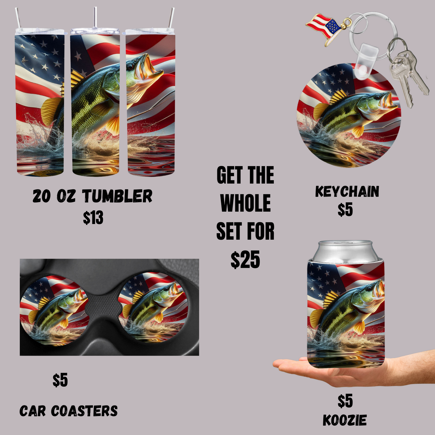 American Flag Bass Fishing Set