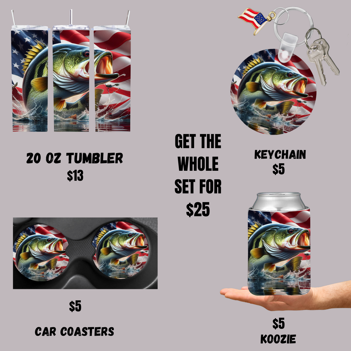 American Flag Bass Fishing Set