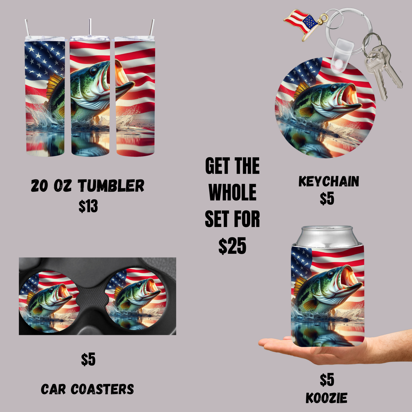 American Flag Bass Fishing Set