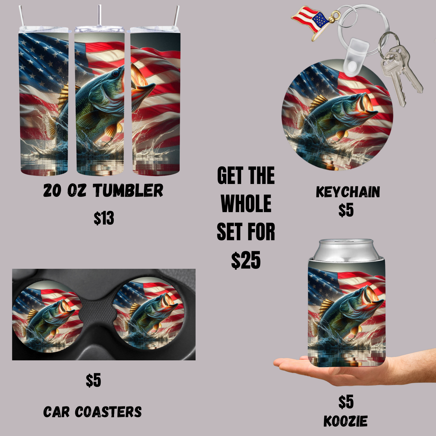 American Flag Bass Fishing Set