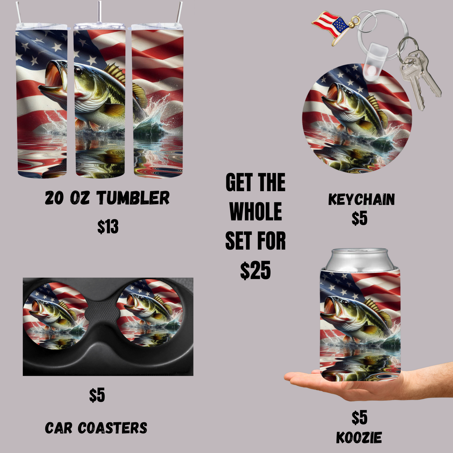 American Flag Bass Fishing Set