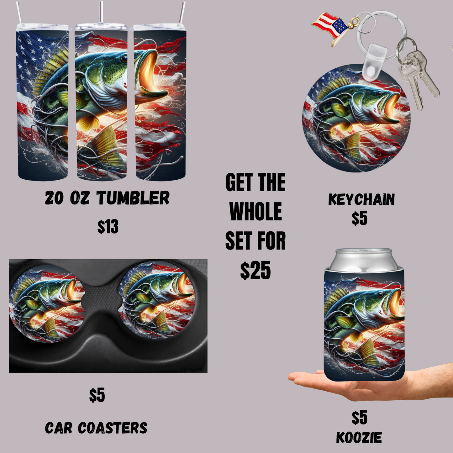 American Flag Bass Fishing Set