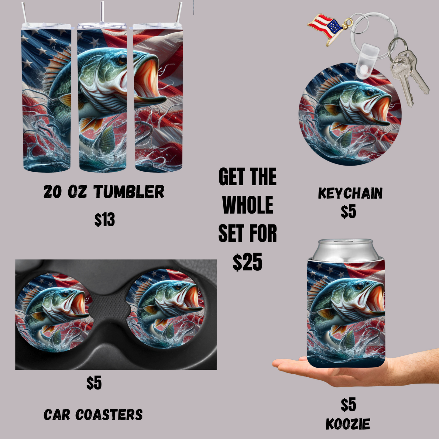 American Flag Bass Fishing Set